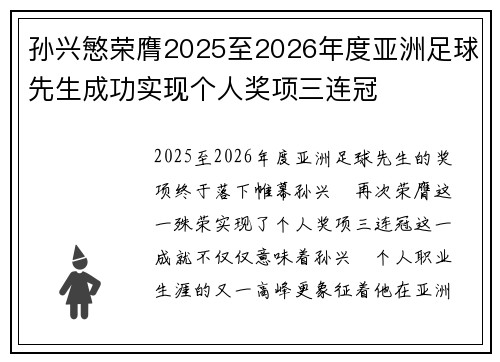 孙兴慜荣膺2025至2026年度亚洲足球先生成功实现个人奖项三连冠